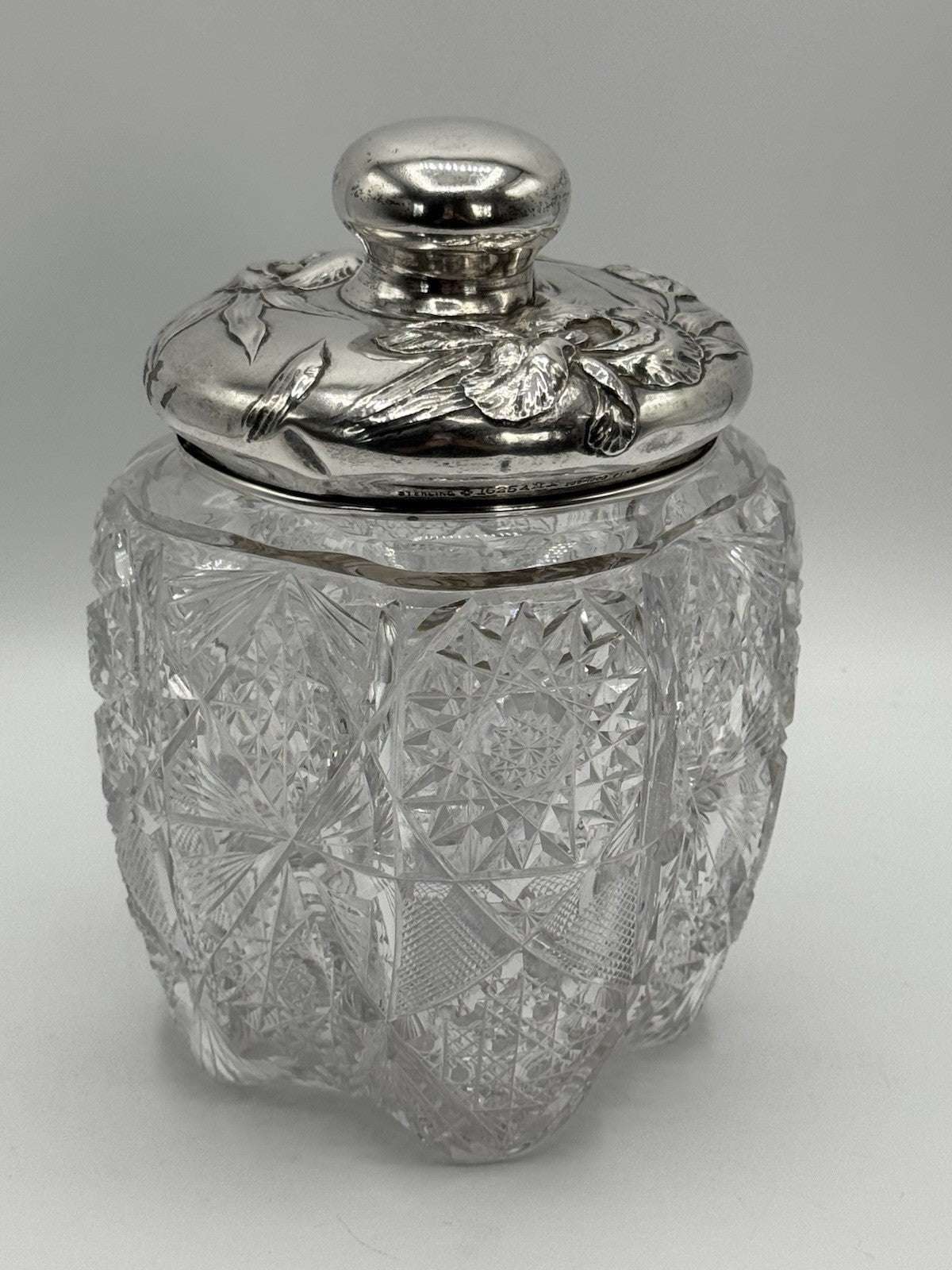 Antique AMERICAN BRILLIANT Sterling Lidded Biscuit Barrel Circa 7.5”h
