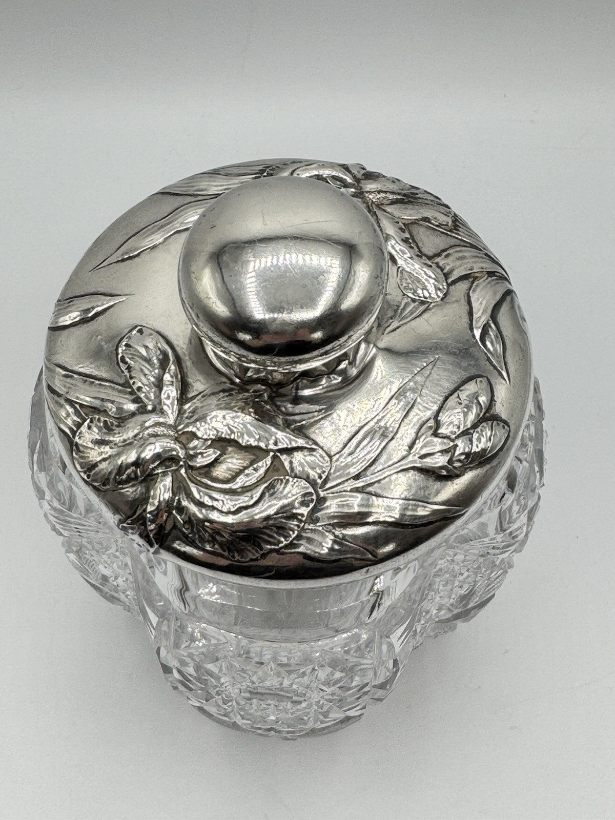 Antique AMERICAN BRILLIANT Sterling Lidded Biscuit Barrel Circa 7.5”h