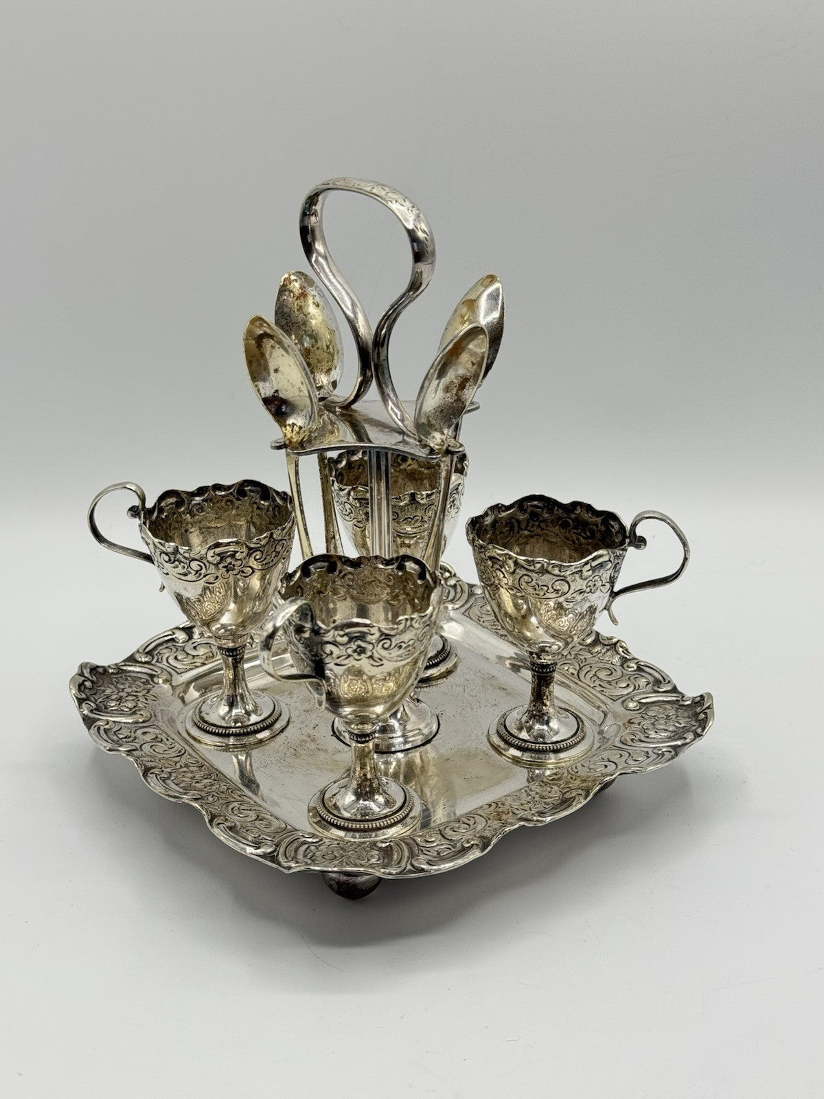 Antique SHEFFIELD Silverplated Egg Cruet Set SOLD AS IS‼️