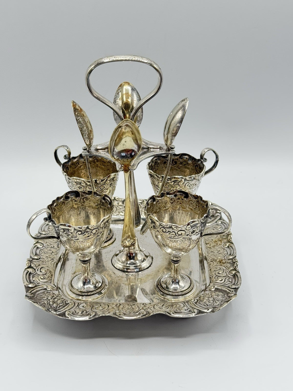 Antique SHEFFIELD Silverplated Egg Cruet Set SOLD AS IS‼️