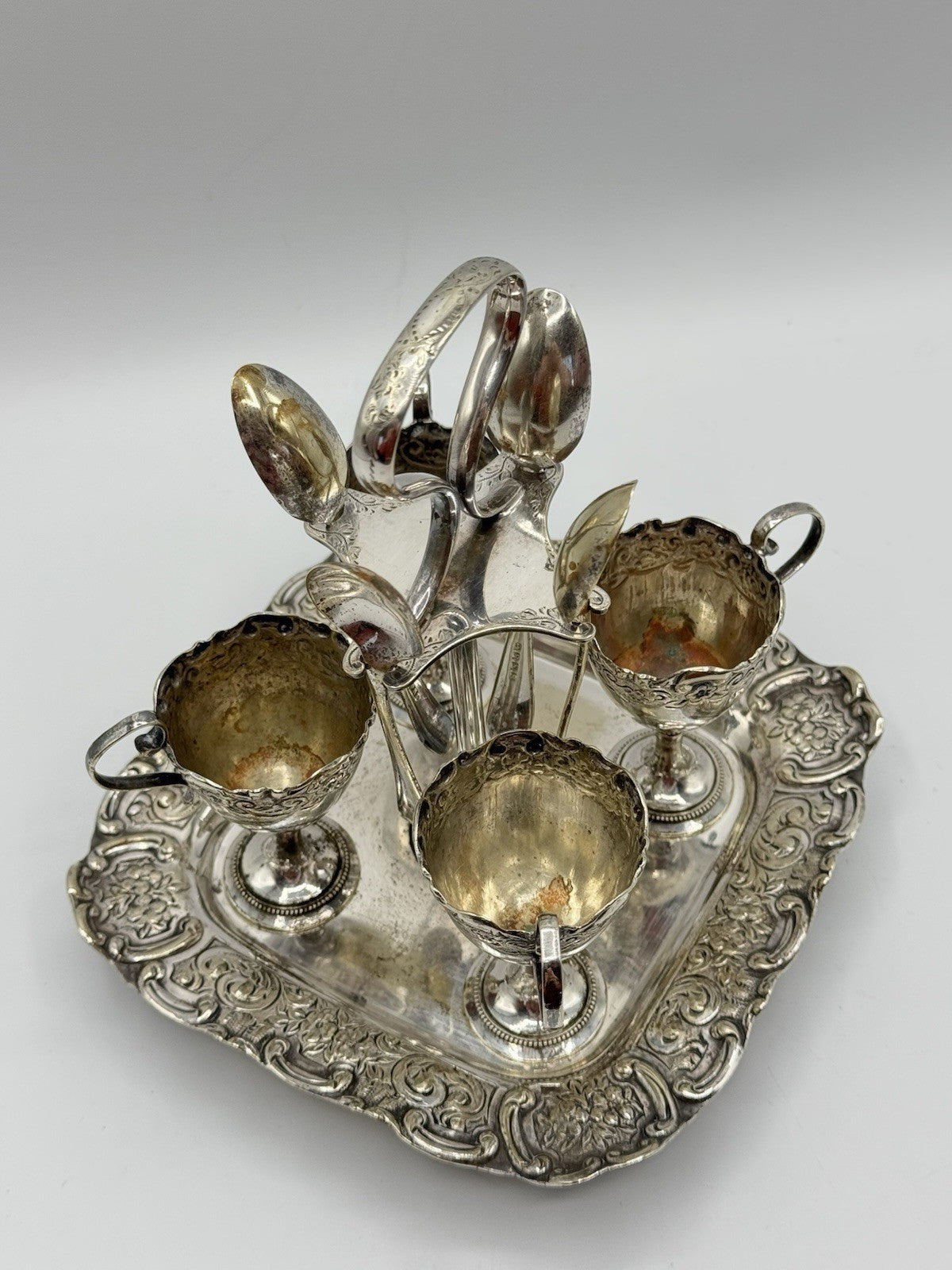 Antique SHEFFIELD Silverplated Egg Cruet Set SOLD AS IS‼️
