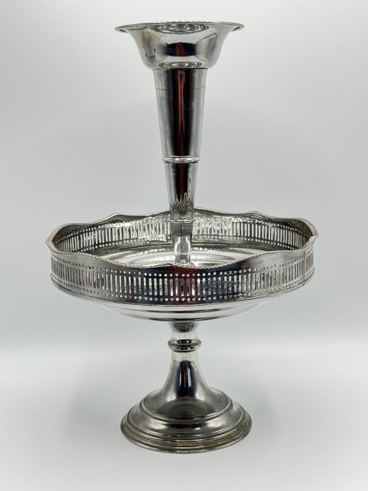 Silverplate EPERGNE 2 Tier Edwardian Style Top Removable Circa 12”h ESTATE FIND