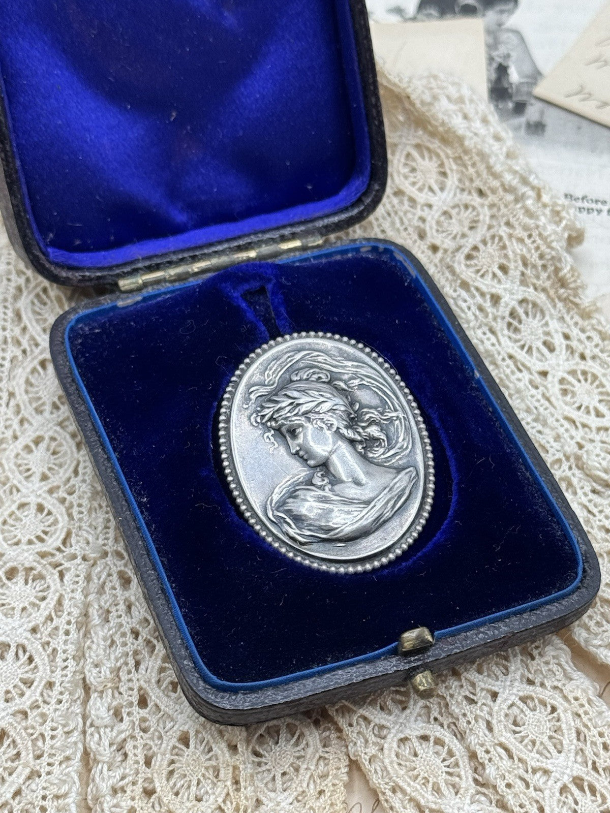 Antique Victorian Silver Cameo Brooch Acid Tested ESTATE FIND No Hallmarks