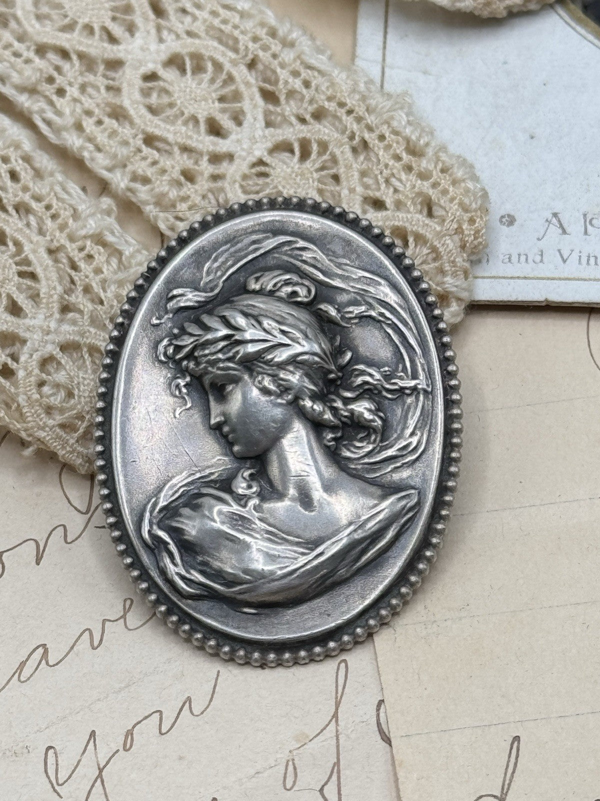 Antique Victorian Silver Cameo Brooch Acid Tested ESTATE FIND No Hallmarks