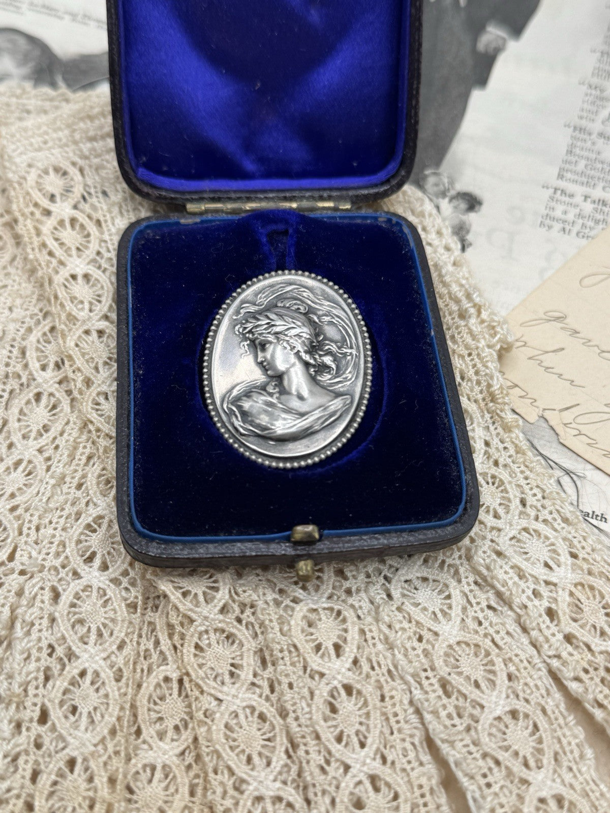 Antique Victorian Silver Cameo Brooch Acid Tested ESTATE FIND No Hallmarks