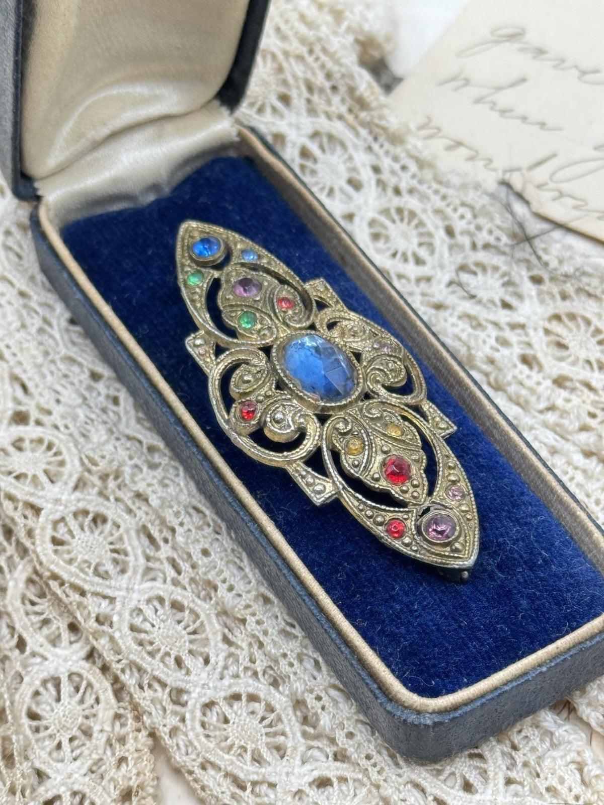 Vintage Czech Style Brooch Rhinestone Edwardian Style ESTATE FIND
