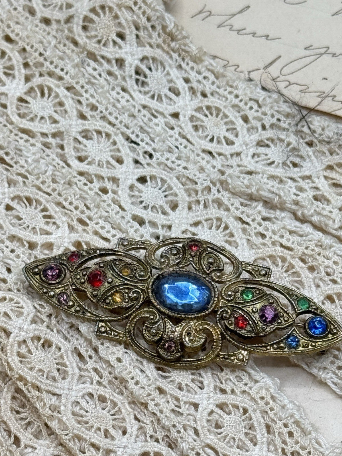 Vintage Czech Style Brooch Rhinestone Edwardian Style ESTATE FIND