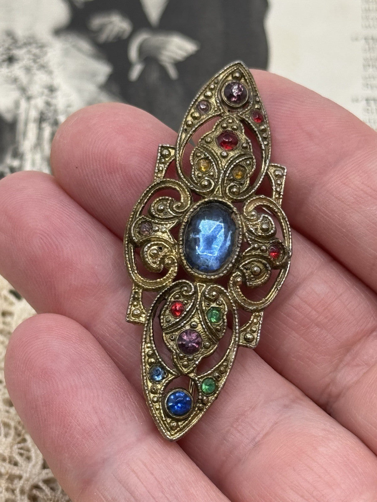 Vintage Czech Style Brooch Rhinestone Edwardian Style ESTATE FIND