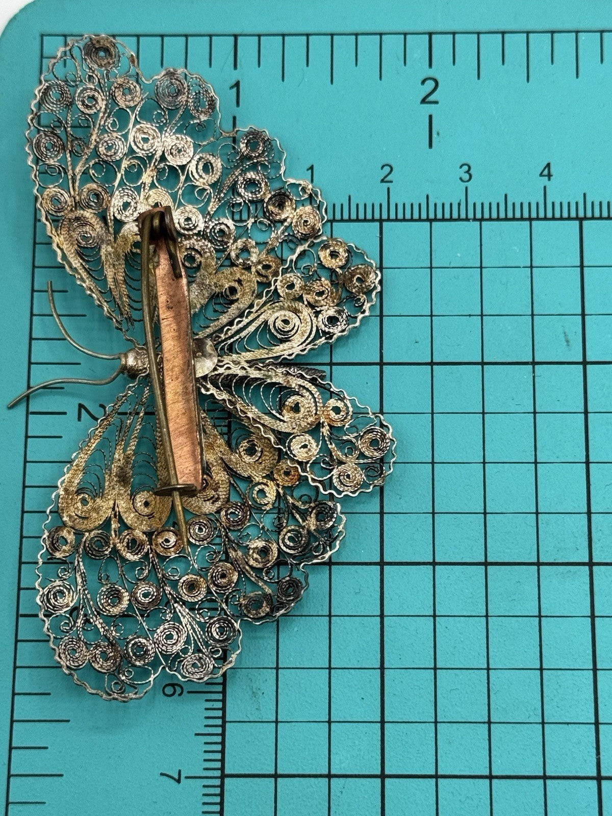 Antique Silver FILIGREE Cannetile Large Butterfly Brooch Acid Tested