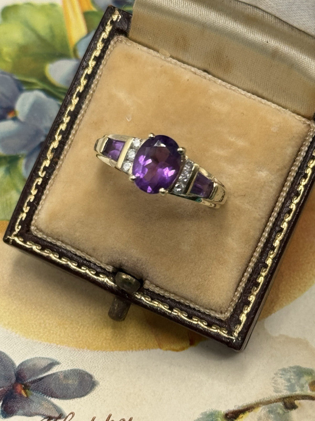 10k Gold Amethyst Ring Size 8 SIGNED THL Estate Find 4.1g