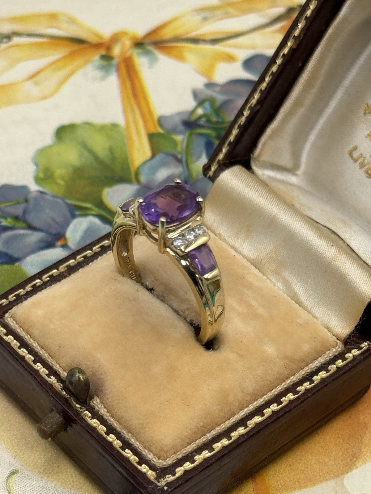 10k Gold Amethyst Ring Size 8 SIGNED THL Estate Find 4.1g