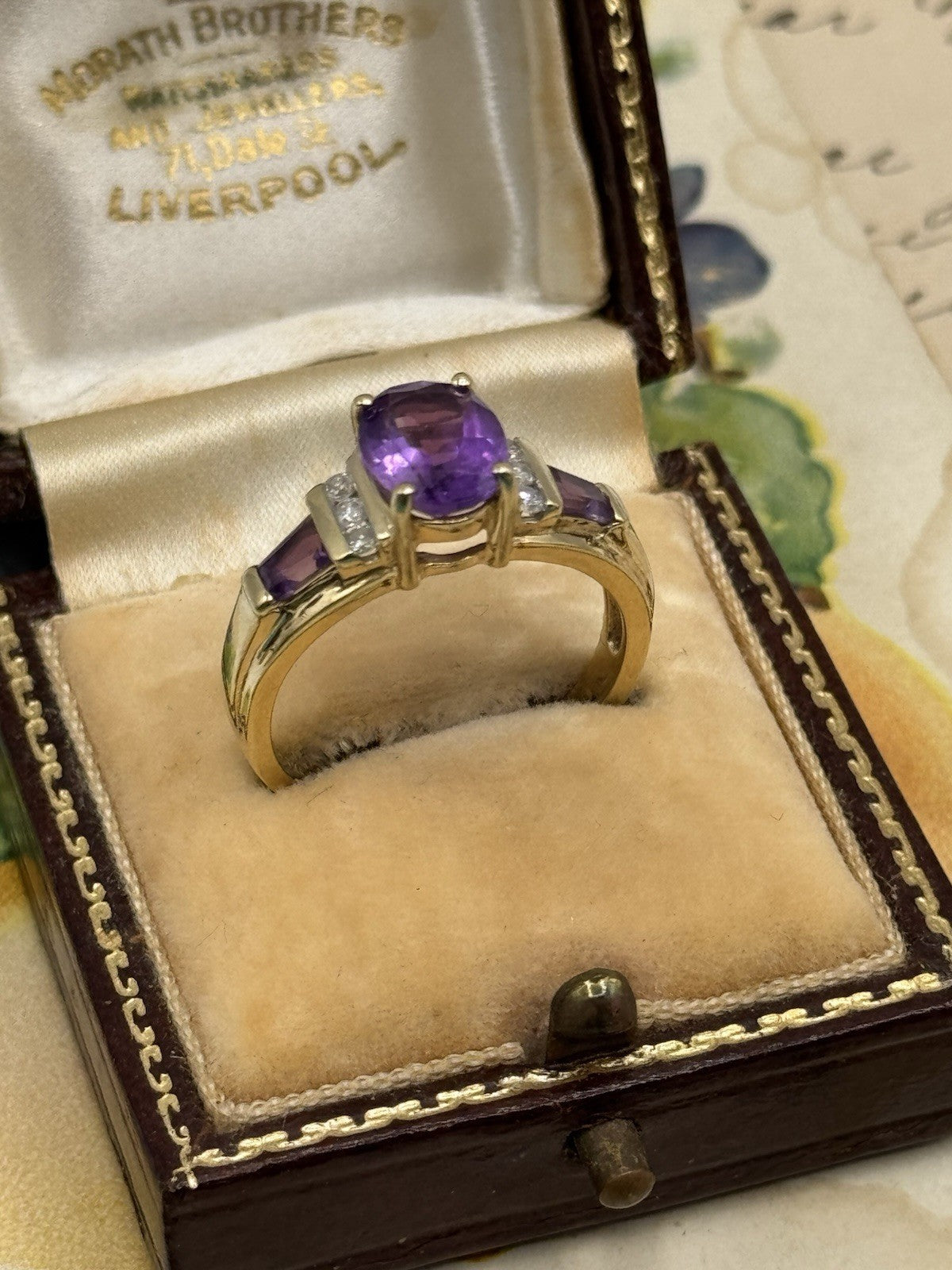 10k Gold Amethyst Ring Size 8 SIGNED THL Estate Find 4.1g