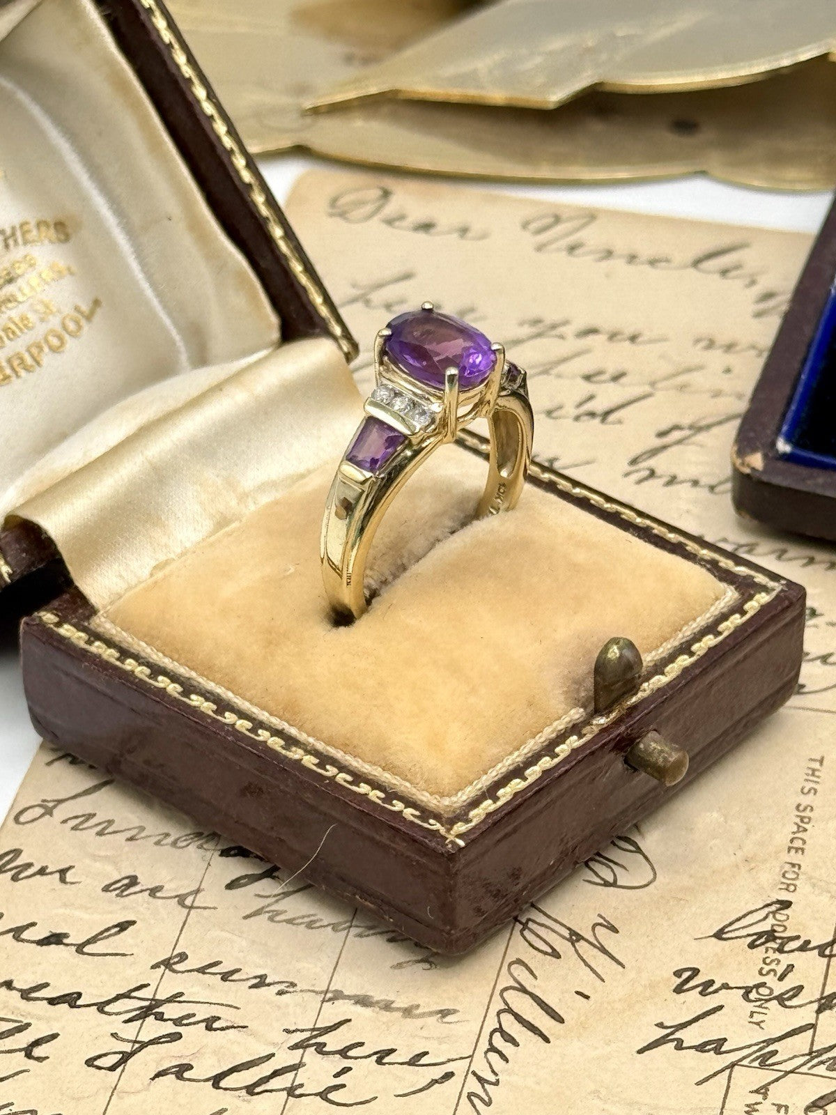 10k Gold Amethyst Ring Size 8 SIGNED THL Estate Find 4.1g