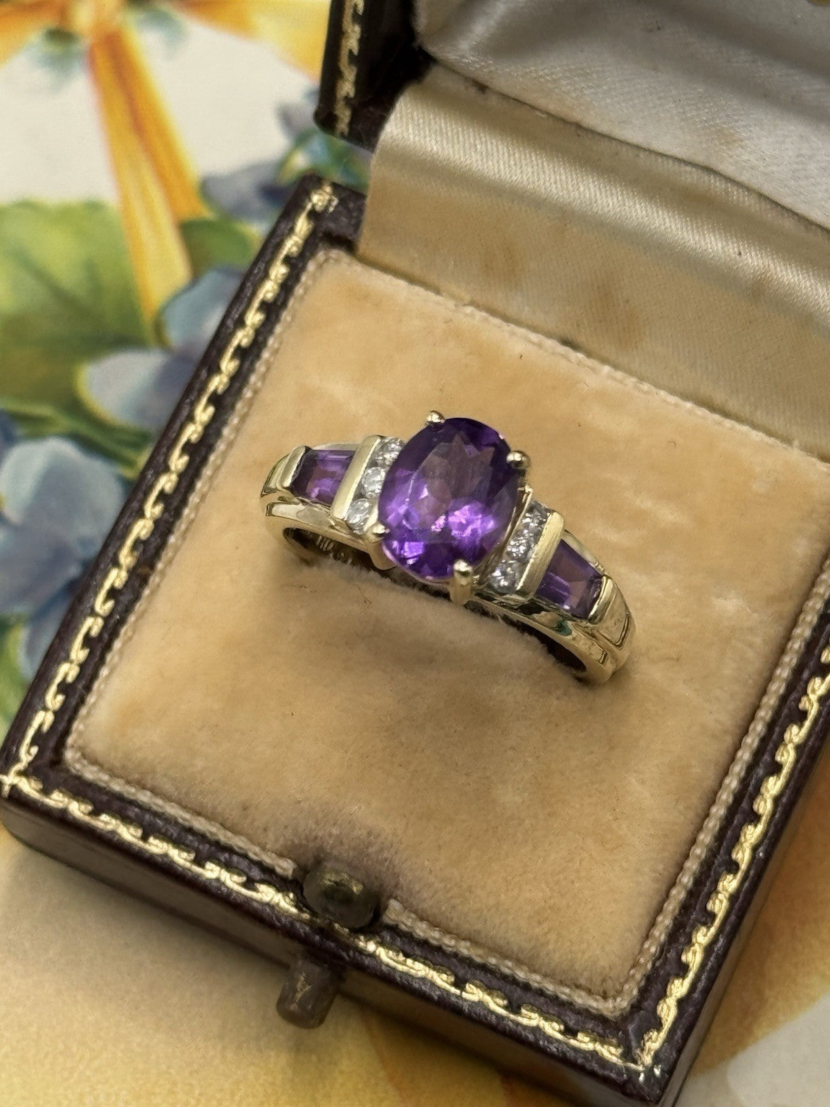 10k Gold Amethyst Ring Size 8 SIGNED THL Estate Find 4.1g