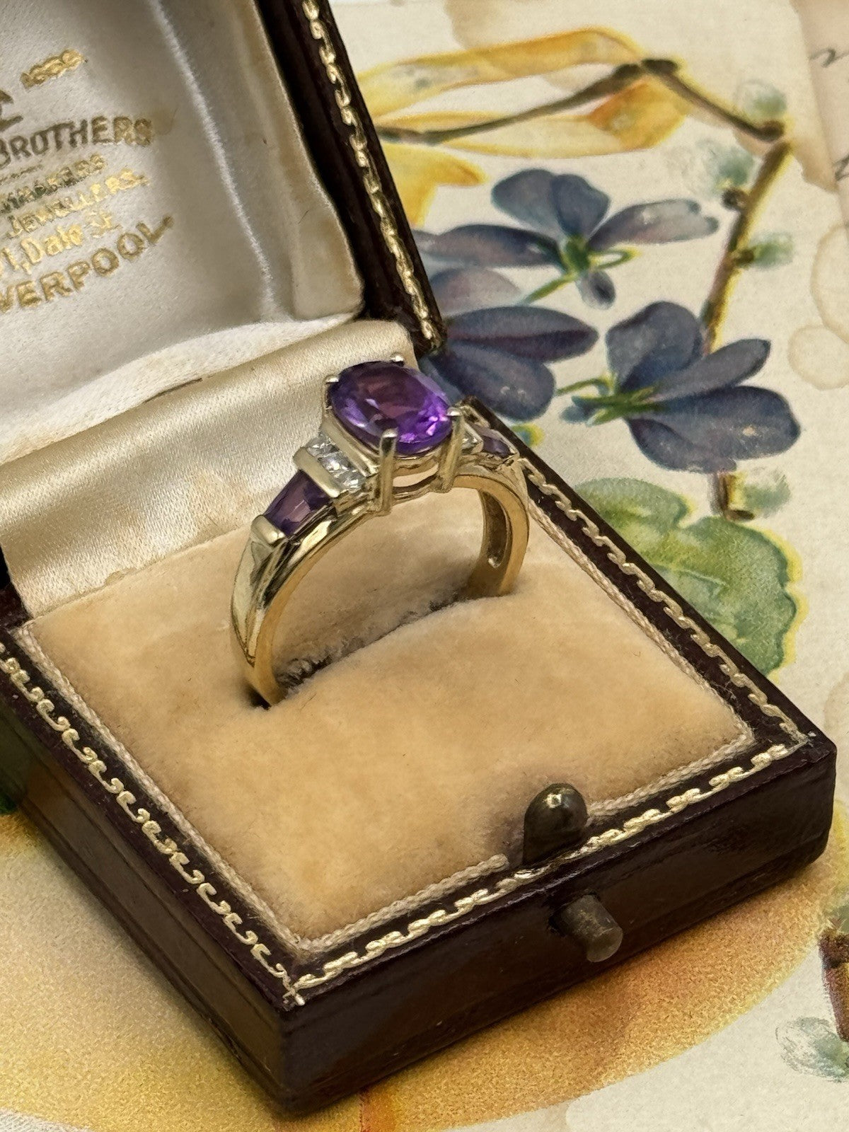 10k Gold Amethyst Ring Size 8 SIGNED THL Estate Find 4.1g