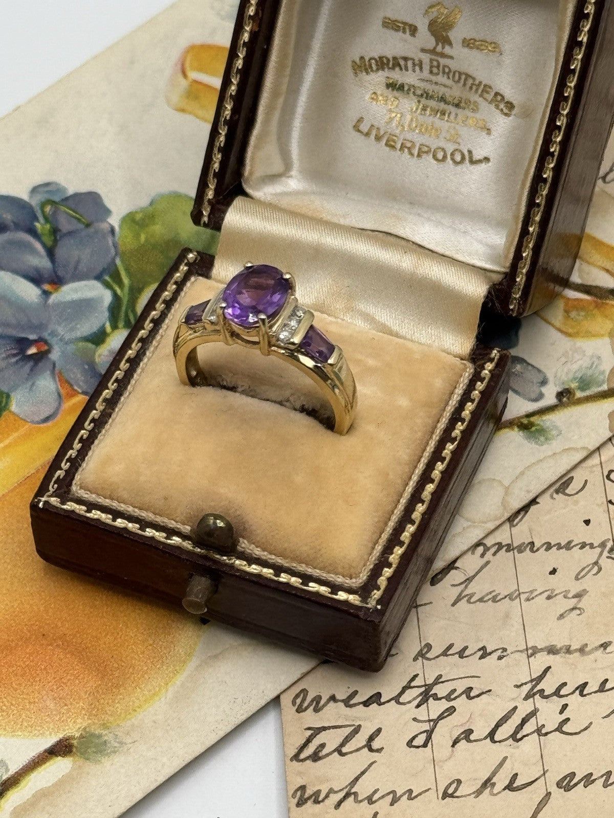 10k Gold Amethyst Ring Size 8 SIGNED THL Estate Find 4.1g