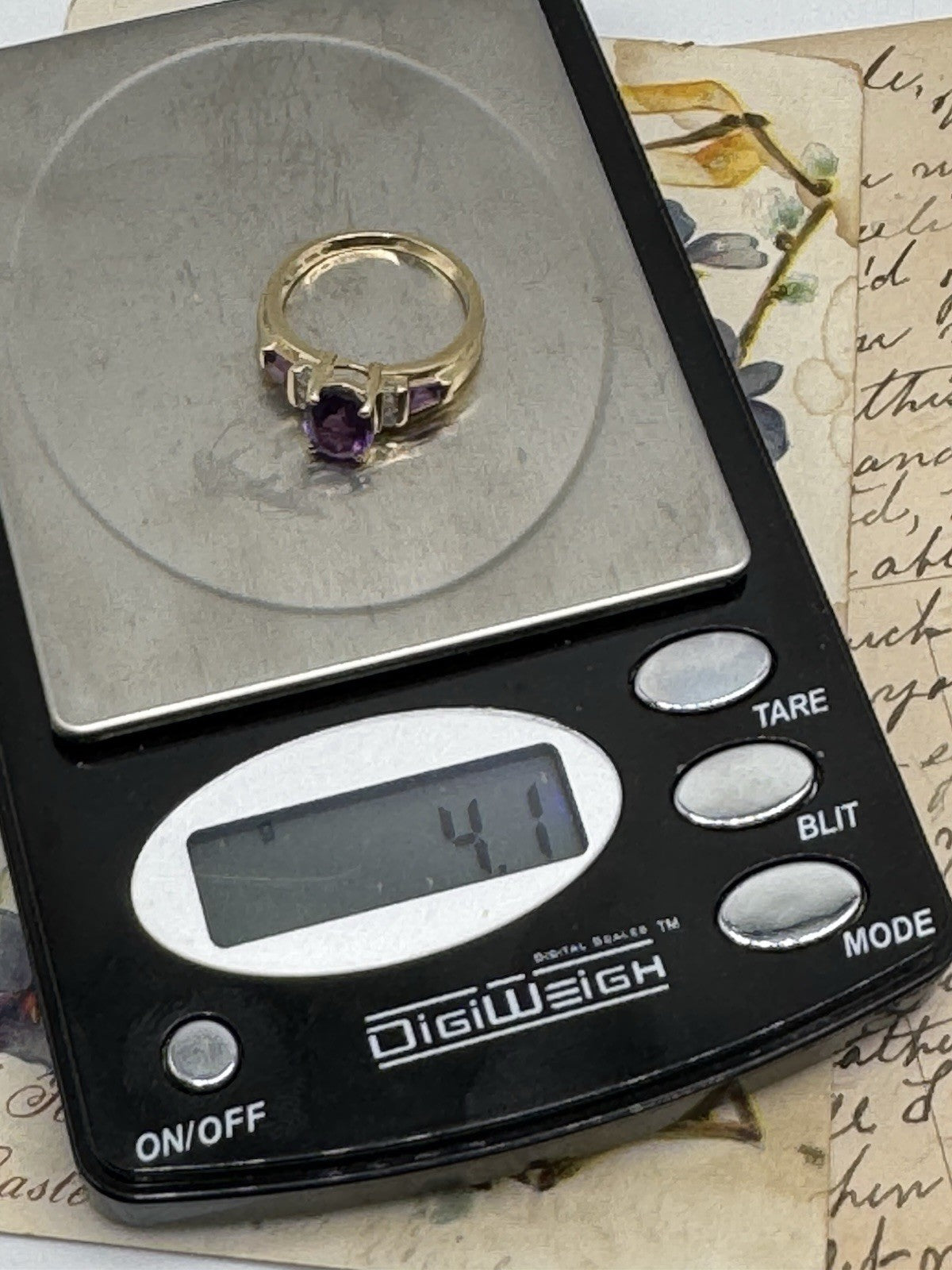 10k Gold Amethyst Ring Size 8 SIGNED THL Estate Find 4.1g