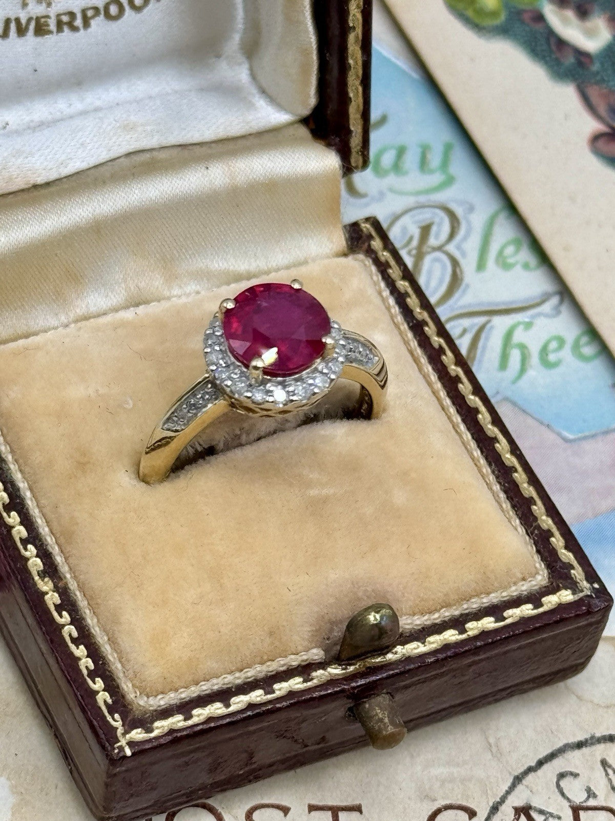 10k GOLD Signed THL Ring Red Center Stone SIZE 6.5