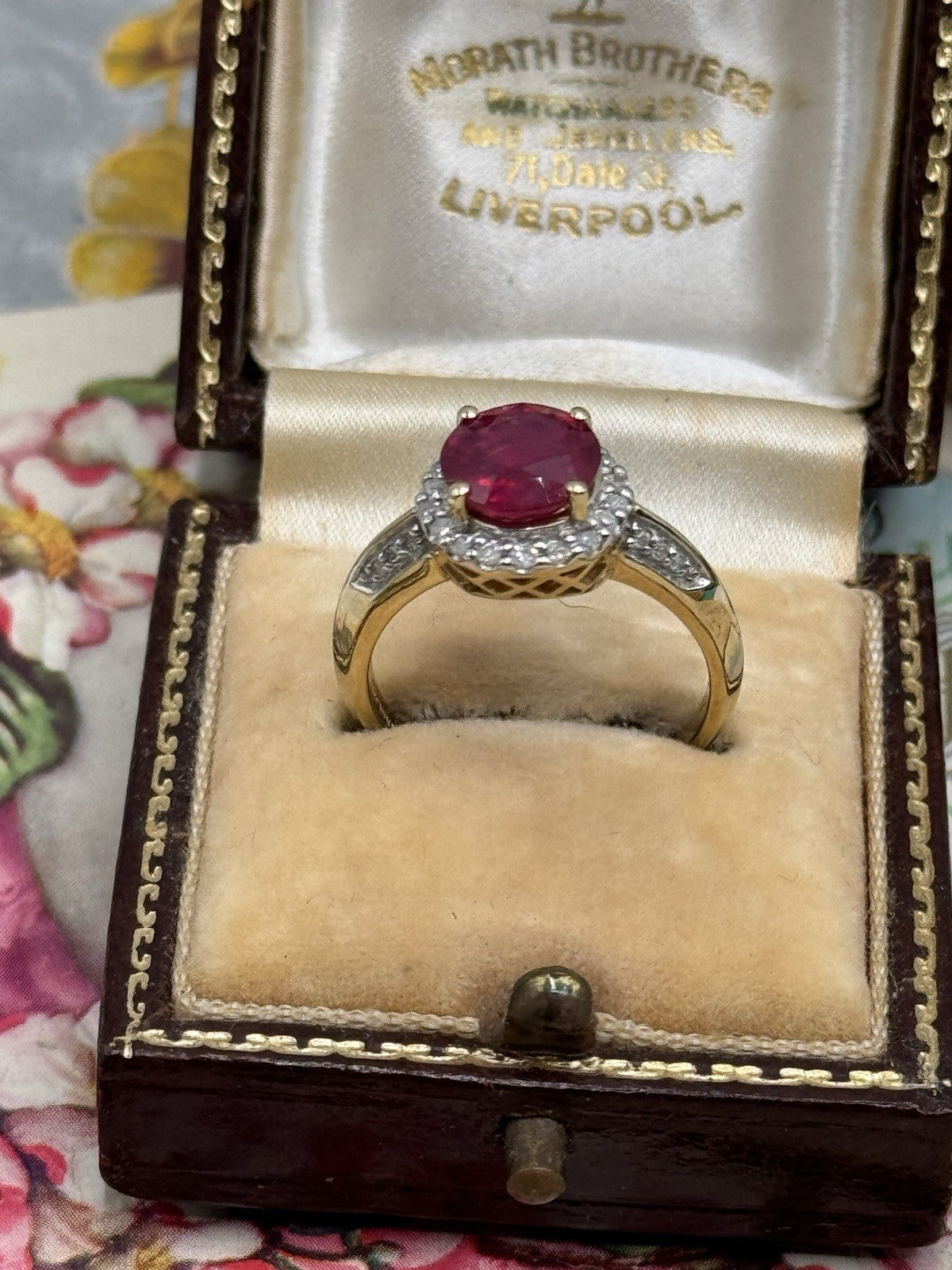 10k GOLD Signed THL Ring Red Center Stone SIZE 6.5