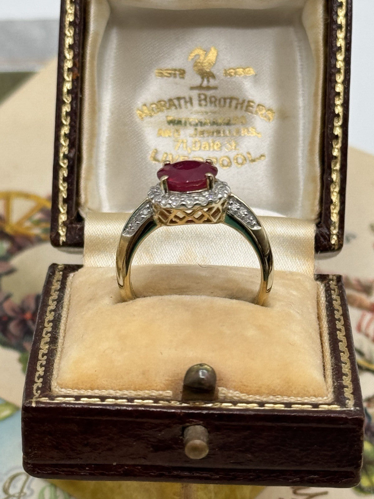 10k GOLD Signed THL Ring Red Center Stone SIZE 6.5