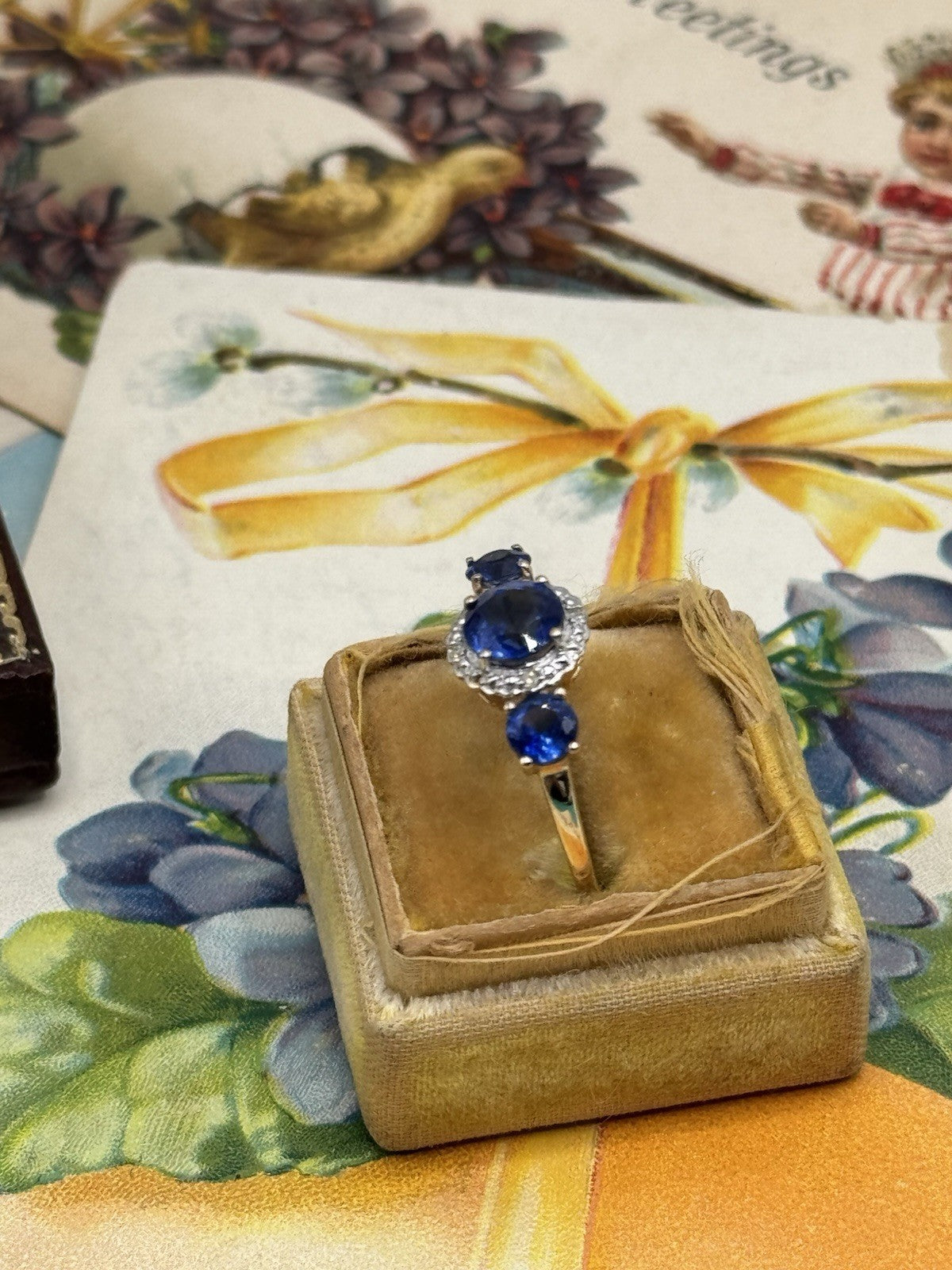10k GOLD Blue Stone Ring ESTATE FIND Size 6.5