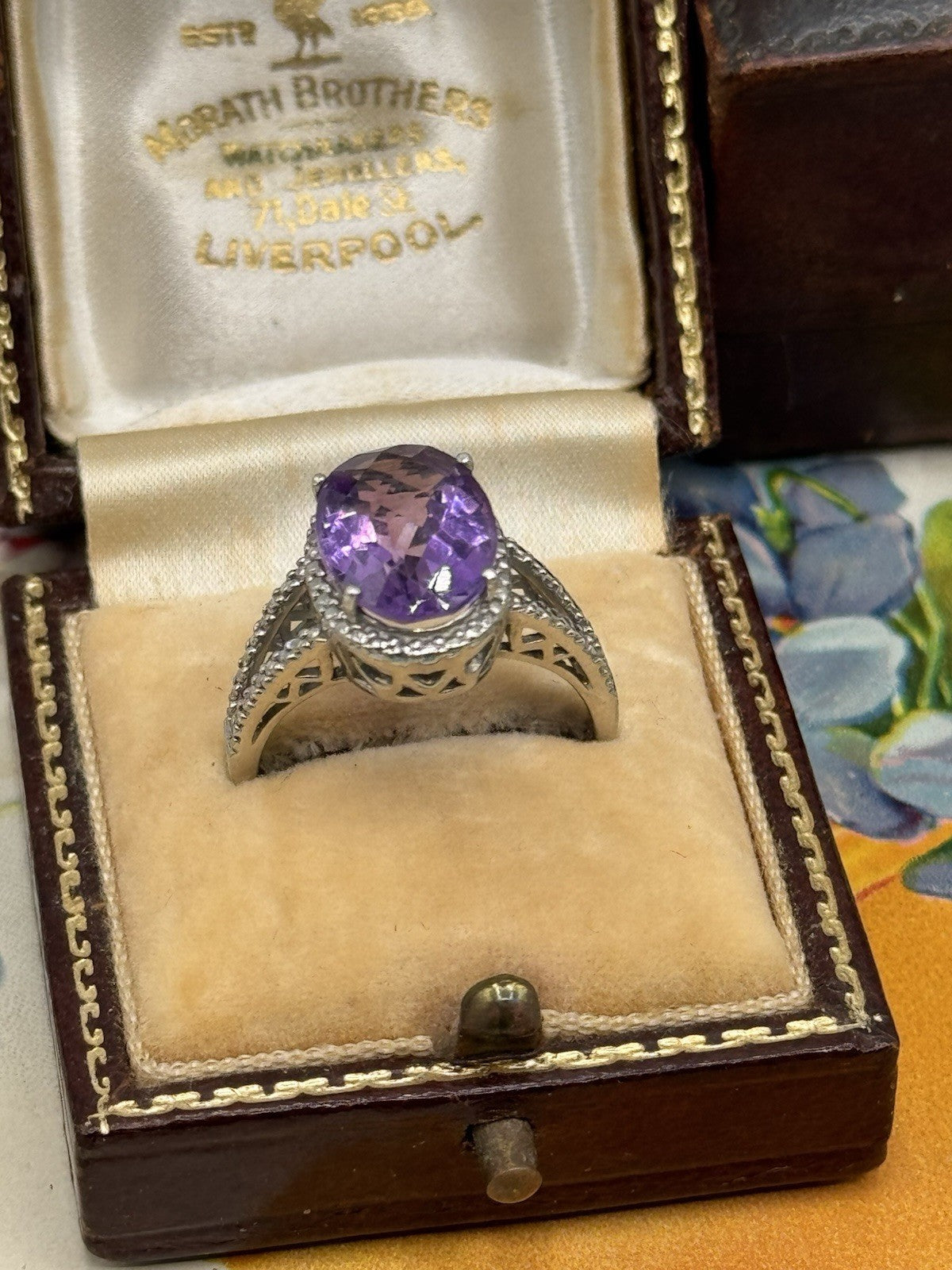 925 FAS Sterling Silver Large Amethyst Faceted Stone RING Estate Find Size 7.75