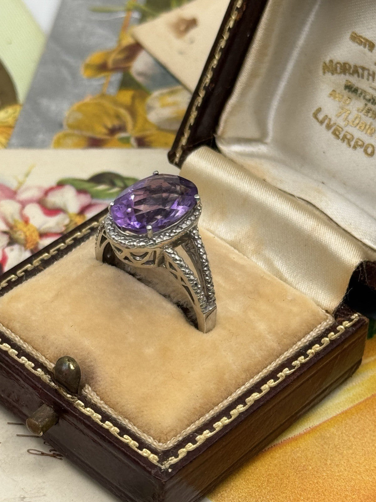 925 FAS Sterling Silver Large Amethyst Faceted Stone RING Estate Find Size 7.75