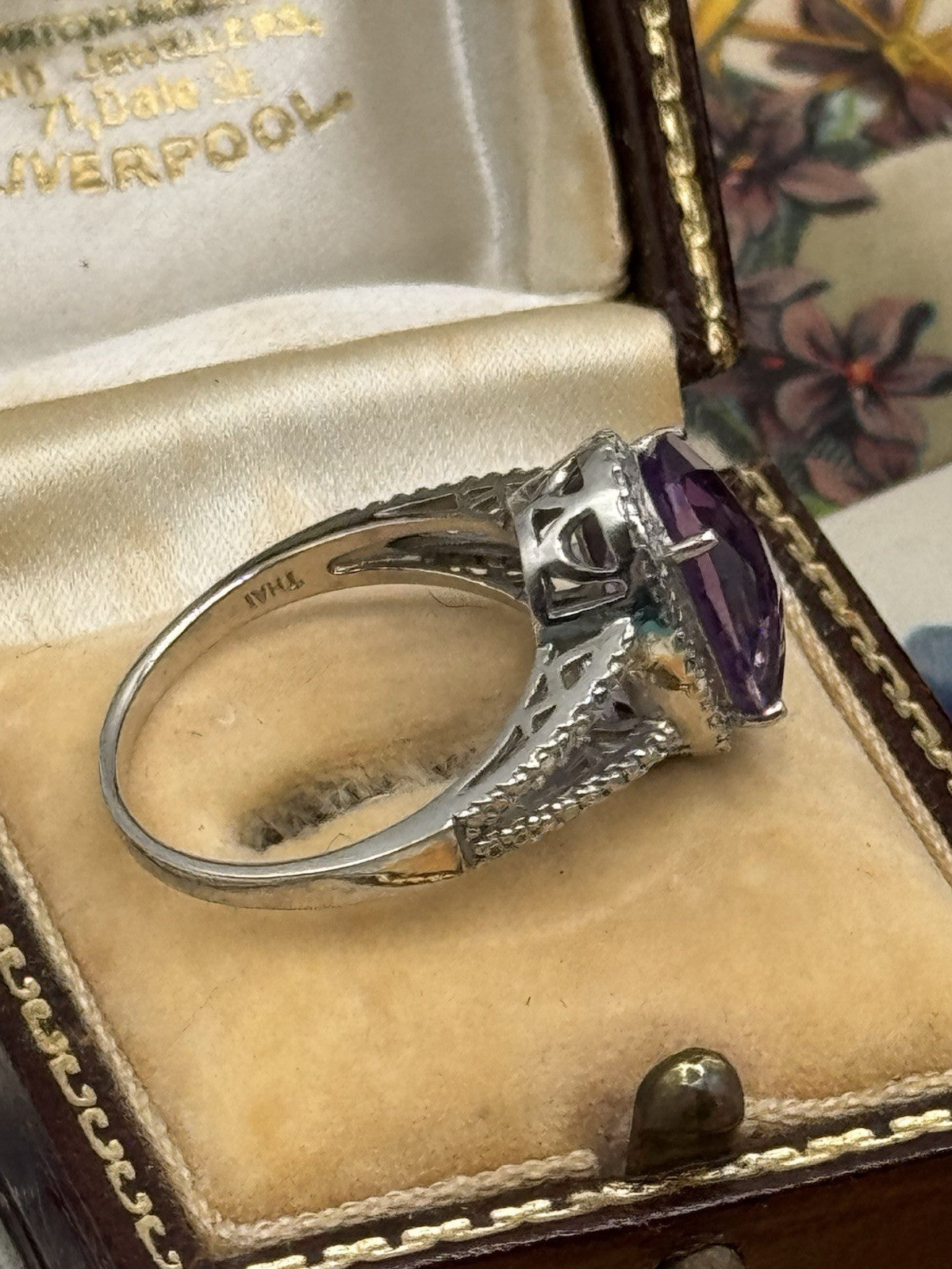 925 FAS Sterling Silver Large Amethyst Faceted Stone RING Estate Find Size 7.75
