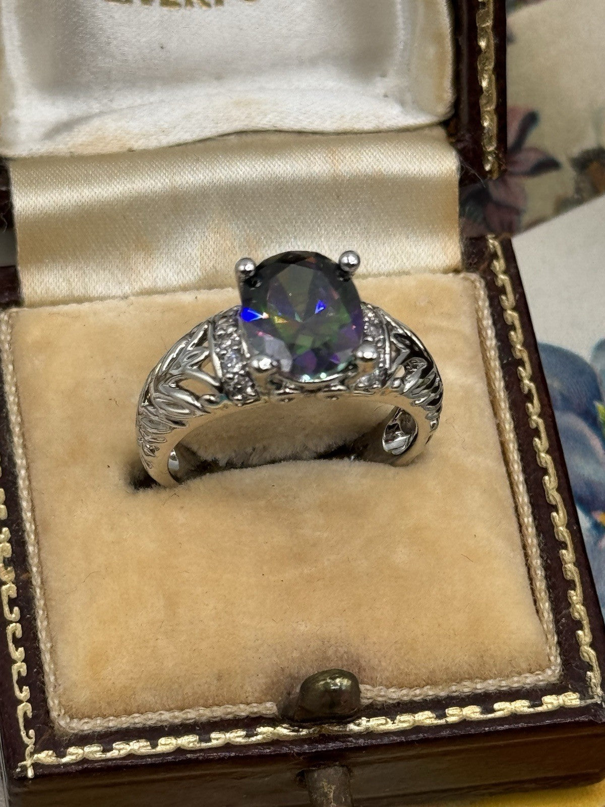 Sterling Silver Rainbow Stone RING Estate Find SOZE 6.75