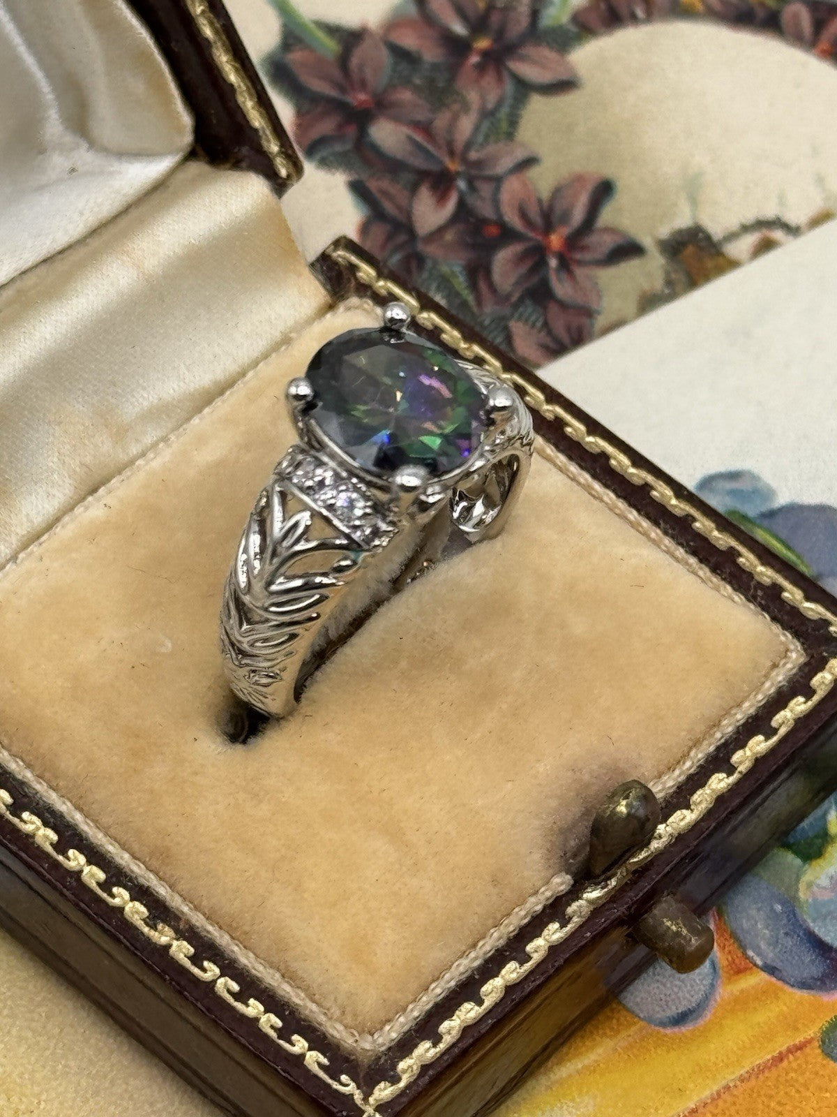 Sterling Silver Rainbow Stone RING Estate Find SOZE 6.75