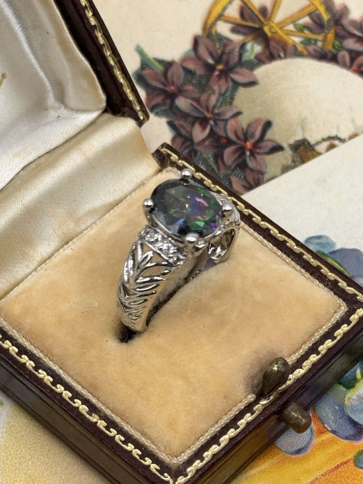 Sterling Silver Rainbow Stone RING Estate Find SOZE 6.75