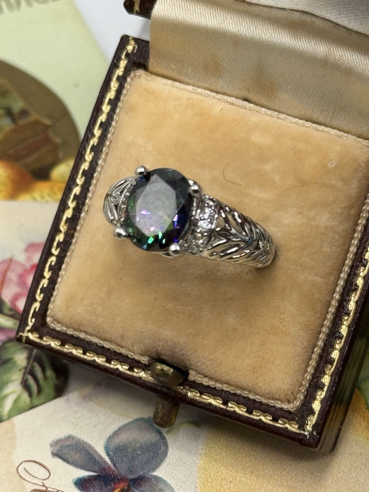 Sterling Silver Rainbow Stone RING Estate Find SOZE 6.75