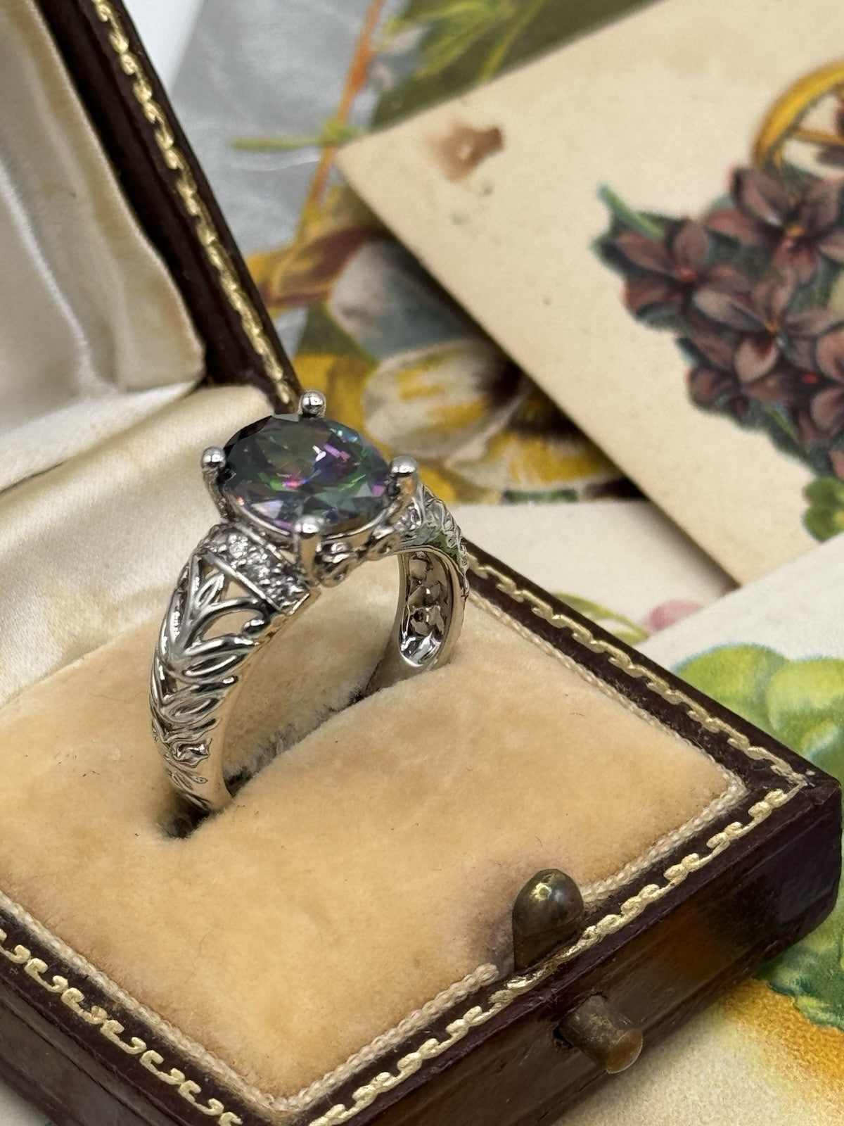 Sterling Silver Rainbow Stone RING Estate Find SOZE 6.75