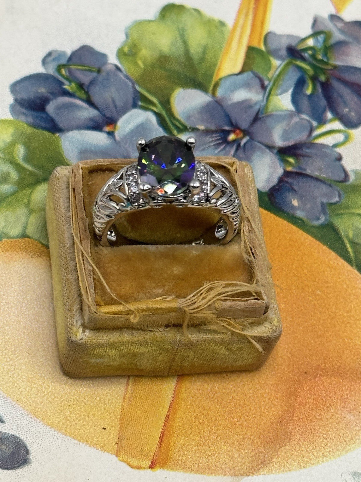 Sterling Silver Rainbow Stone RING Estate Find SOZE 6.75