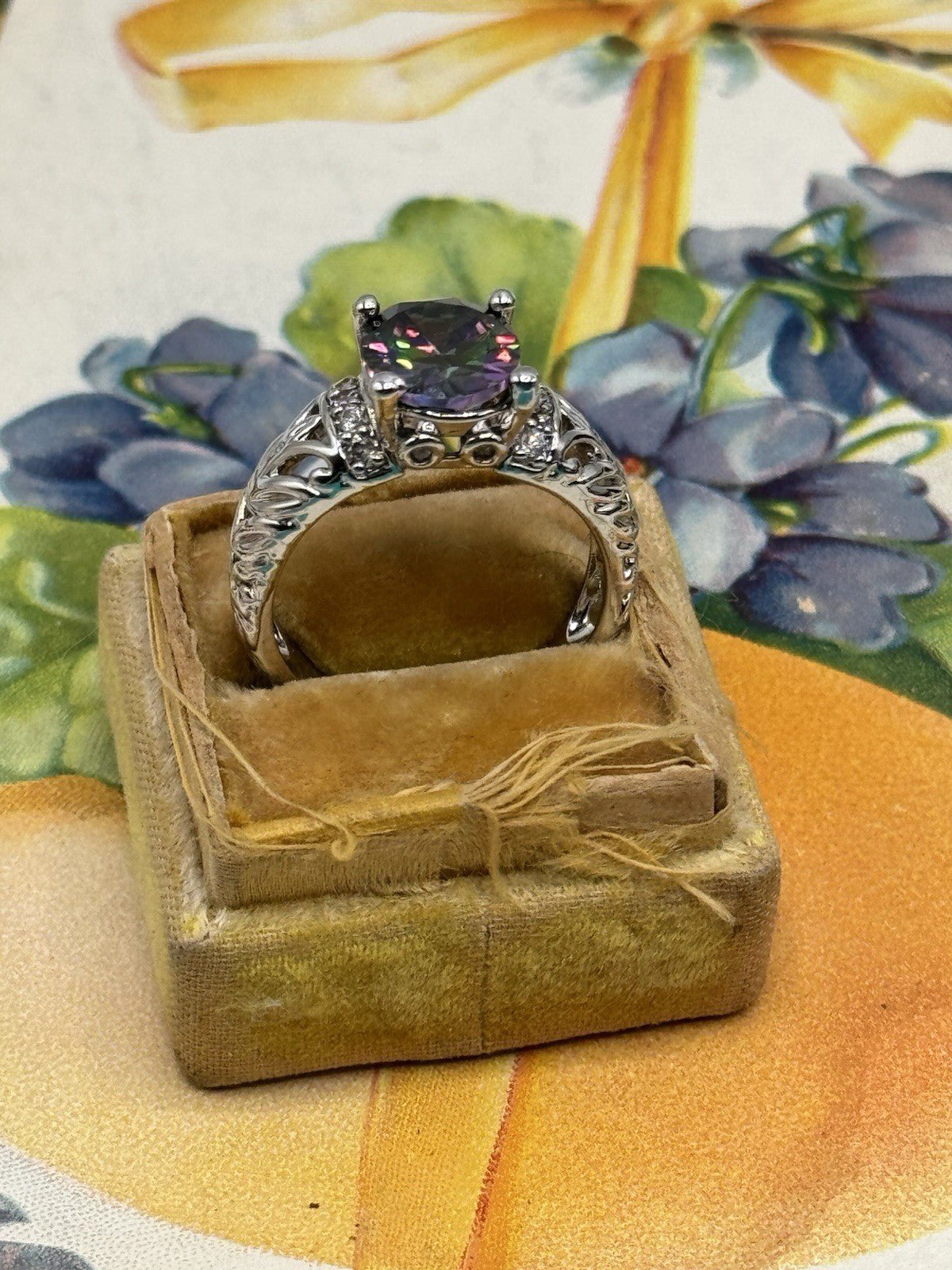 Sterling Silver Rainbow Stone RING Estate Find SOZE 6.75