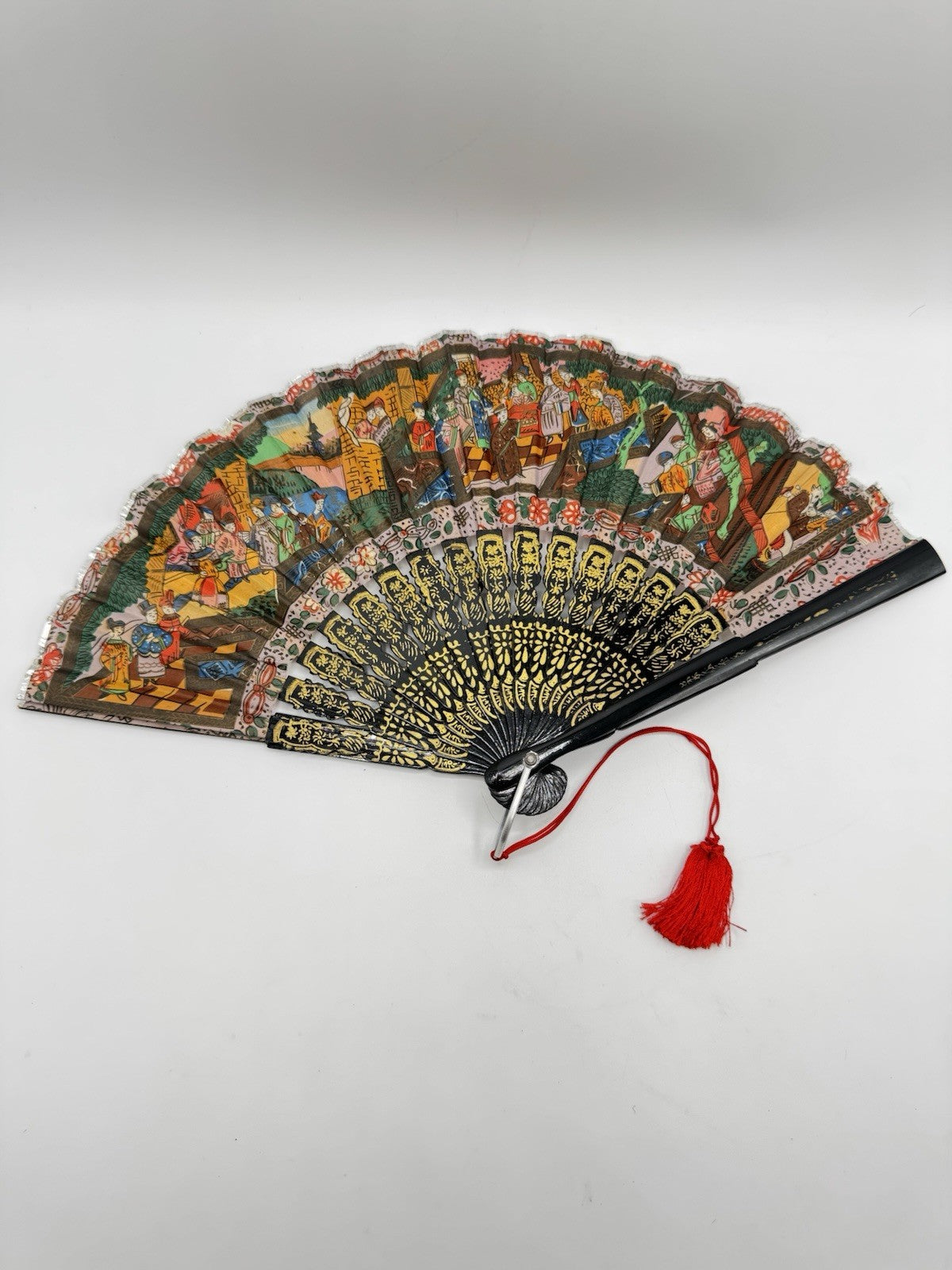 Vintage Japanese Hand Fan Closed 9” Open 16”