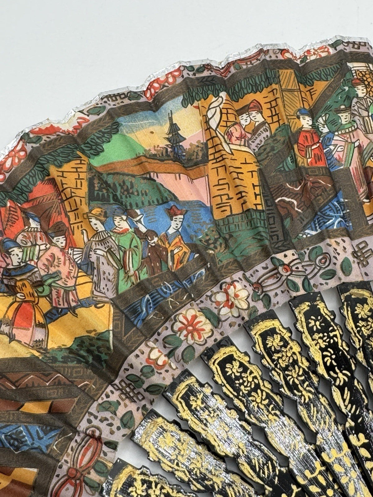 Vintage Japanese Hand Fan Closed 9” Open 16”