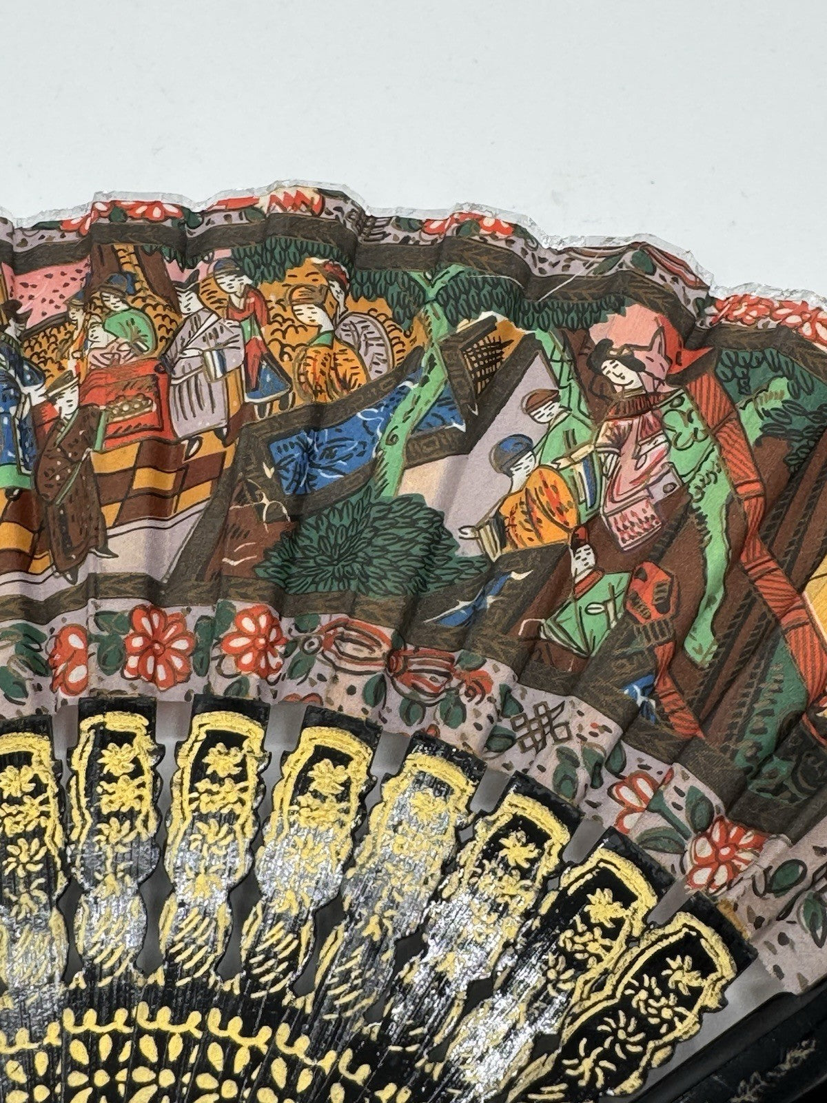 Vintage Japanese Hand Fan Closed 9” Open 16”