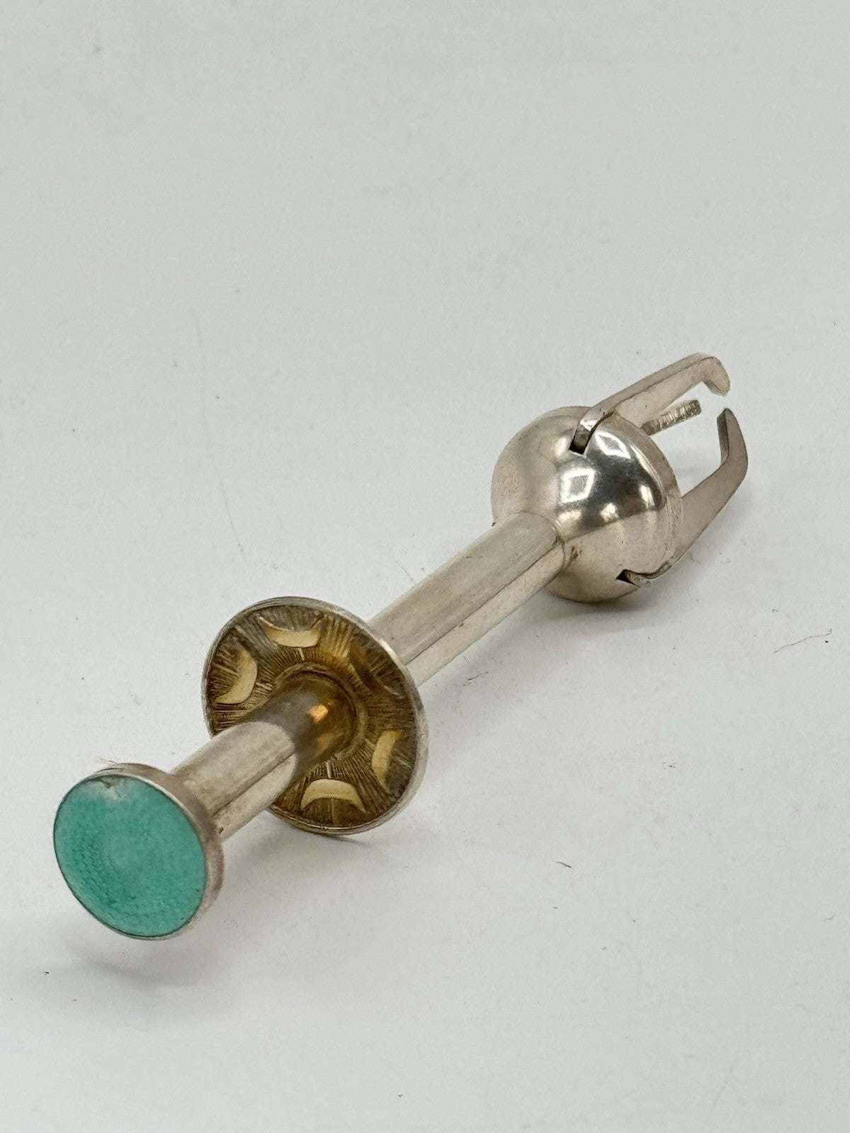 VTG SILVER-PLATE GUILLOCHE ENAMEL SUGAR OLIVE ICE TONGS NIPS Estate Find