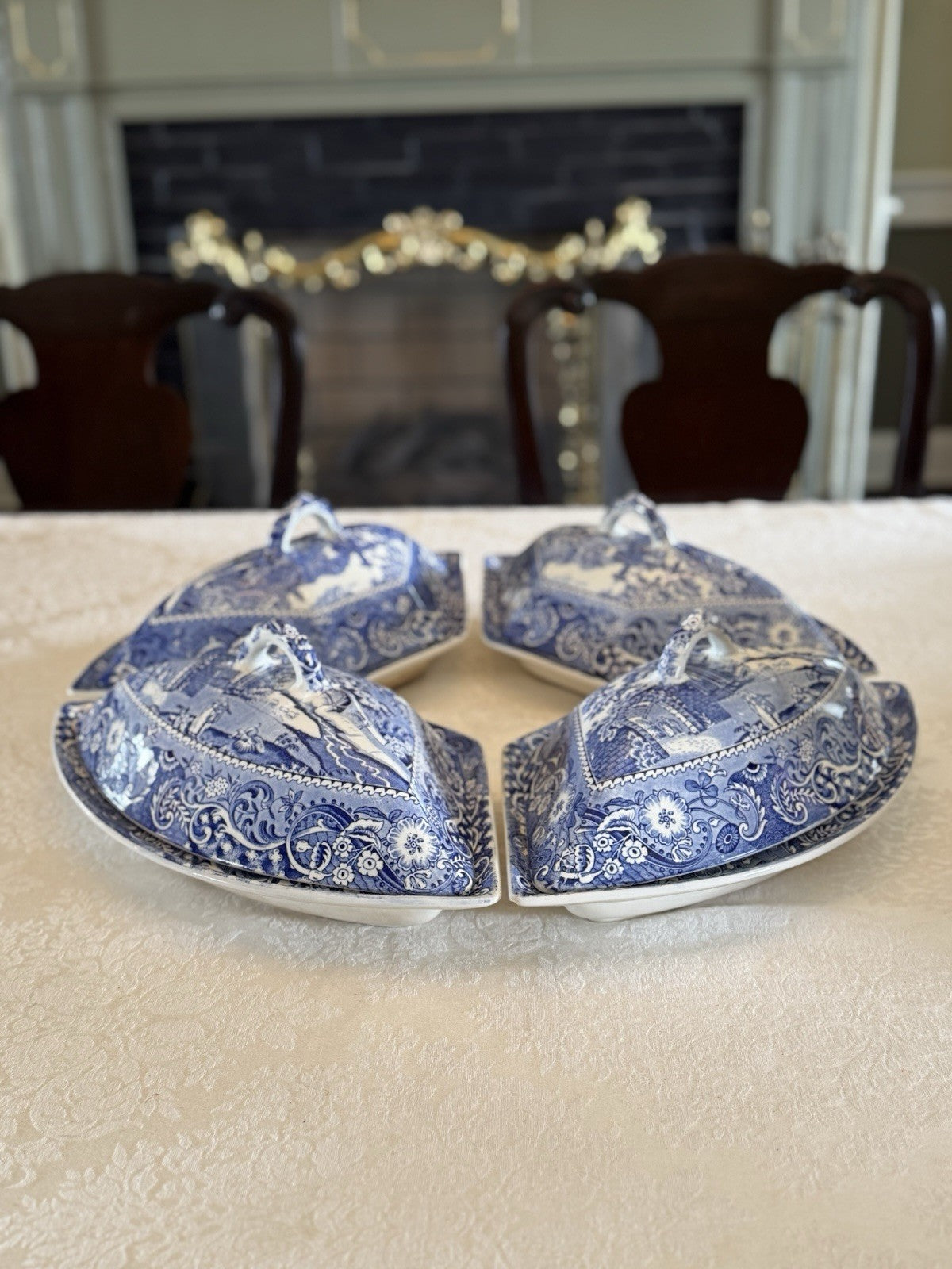 8 Piece CANTERBURY WR Midwinter ANTIQUE Serving Set Blue Transferware