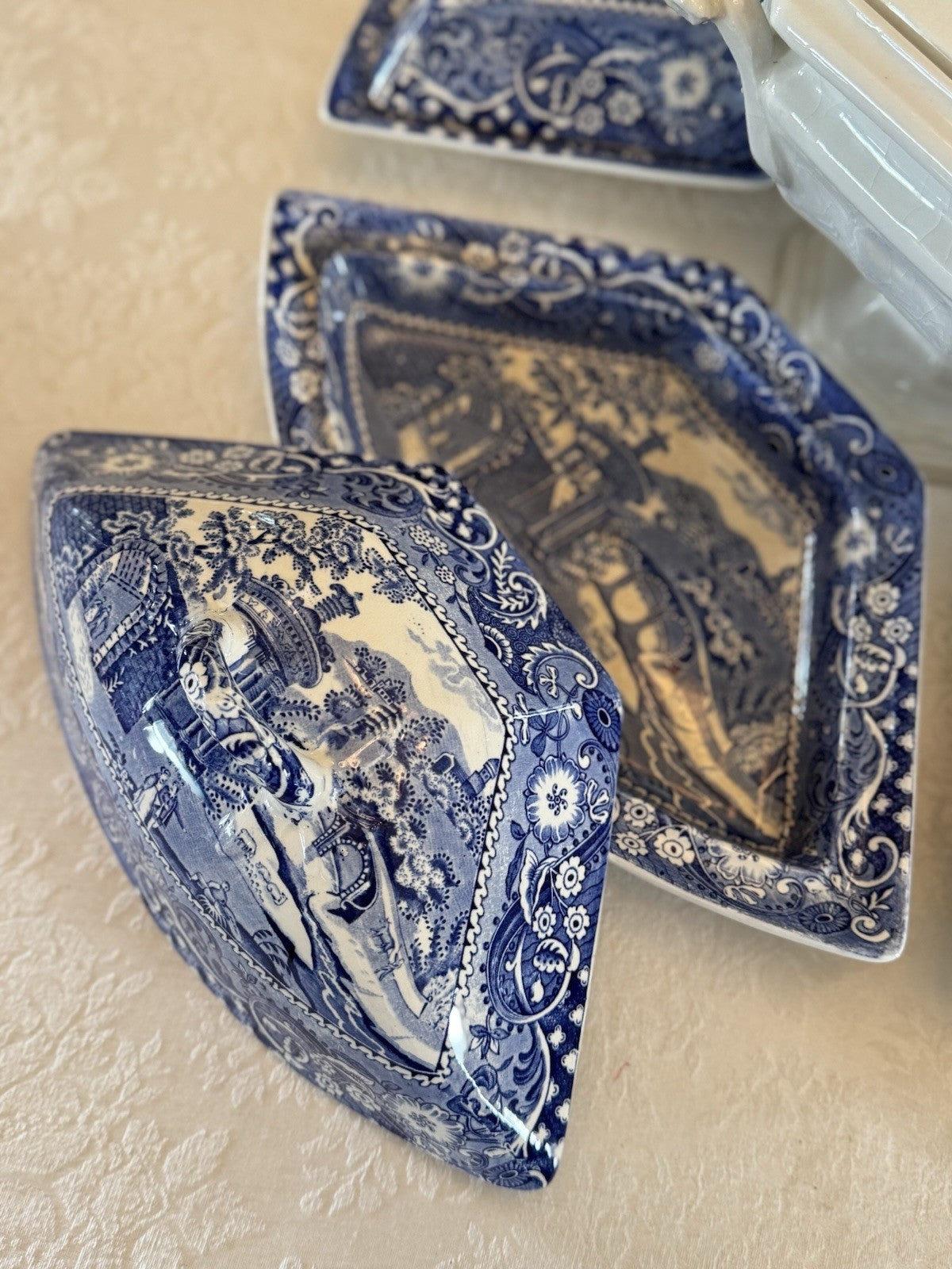 8 Piece CANTERBURY WR Midwinter ANTIQUE Serving Set Blue Transferware