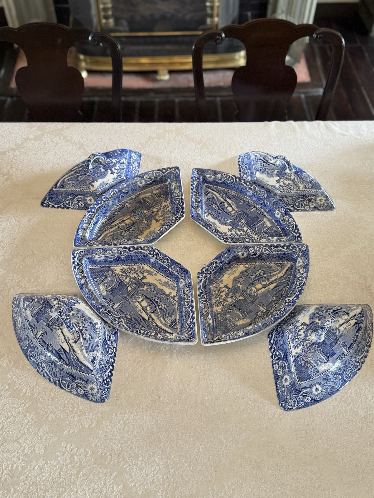 8 Piece CANTERBURY WR Midwinter ANTIQUE Serving Set Blue Transferware