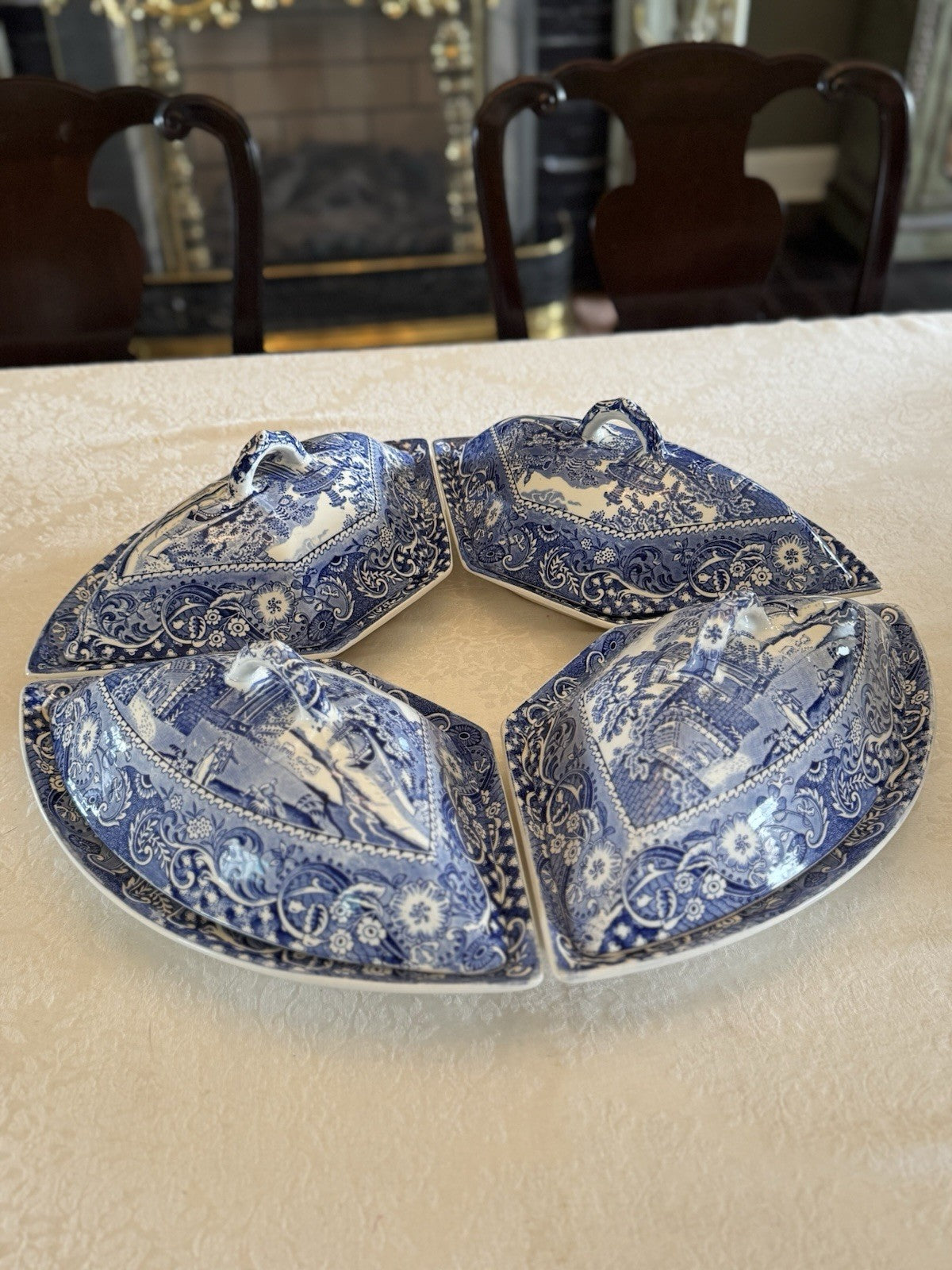 8 Piece CANTERBURY WR Midwinter ANTIQUE Serving Set Blue Transferware