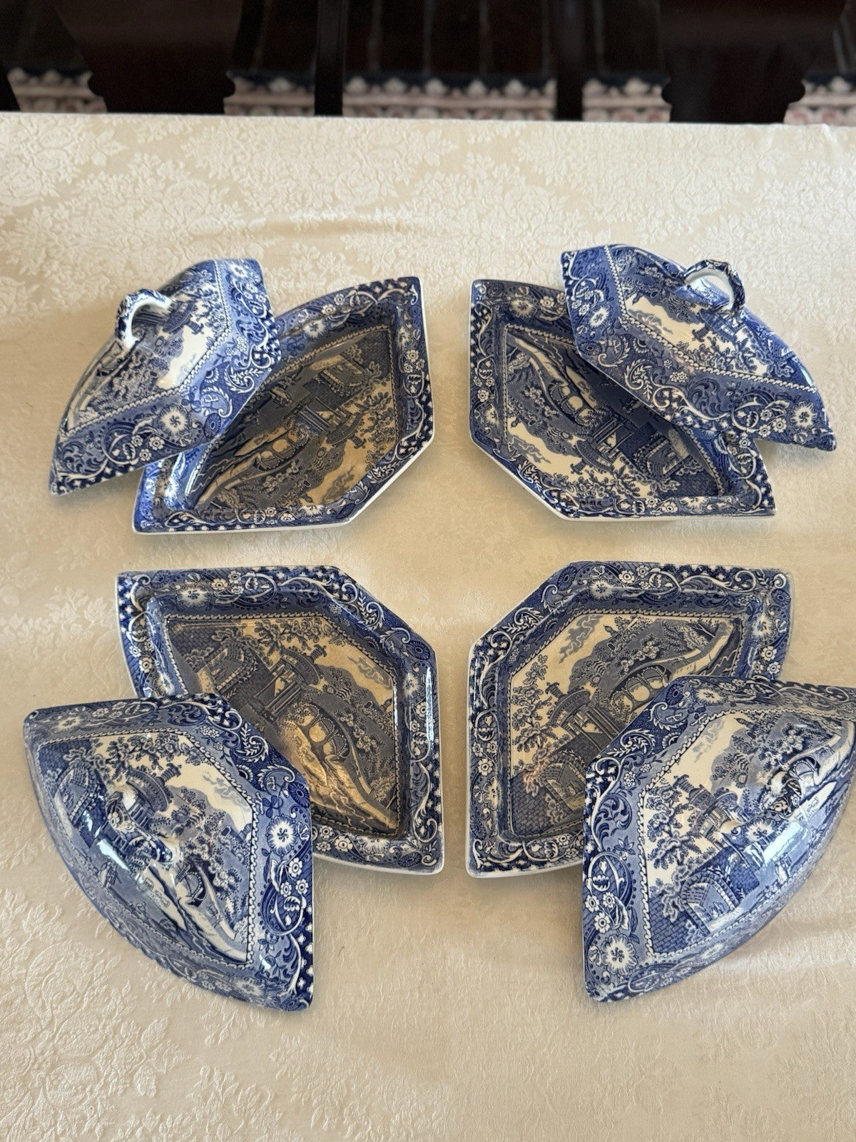 8 Piece CANTERBURY WR Midwinter ANTIQUE Serving Set Blue Transferware