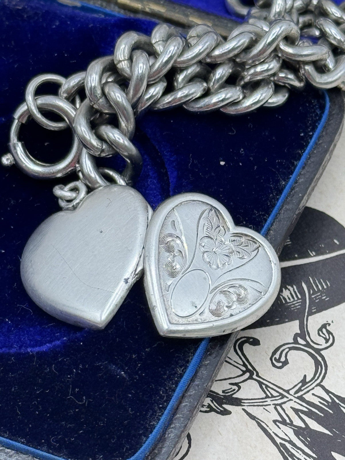 Vintage Silverplate Bracelet With Heart Locket