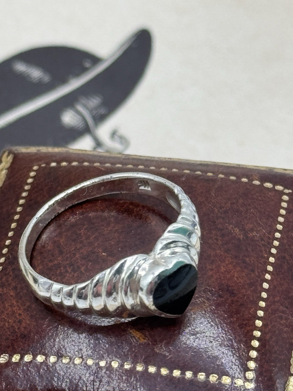 Sterling Silver BLACK ONYX Heart Ring Size 7.75