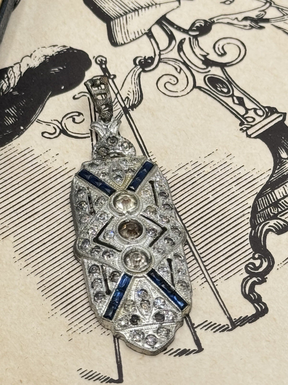 Art Deco Rhinestone Pendant Antique AS IS‼️