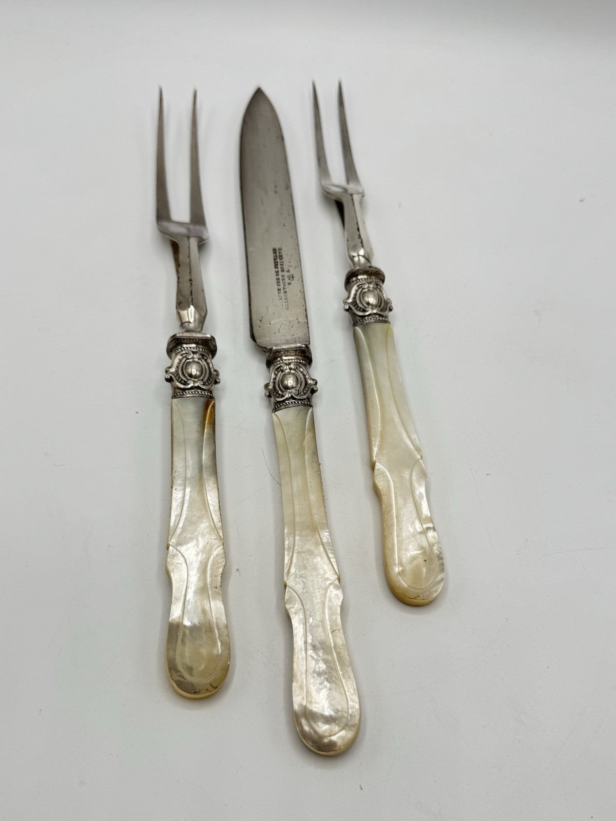 MOP 3 Piece Meat Carving Set ANTIQUE Harrison Bros. & Howson Sheffield