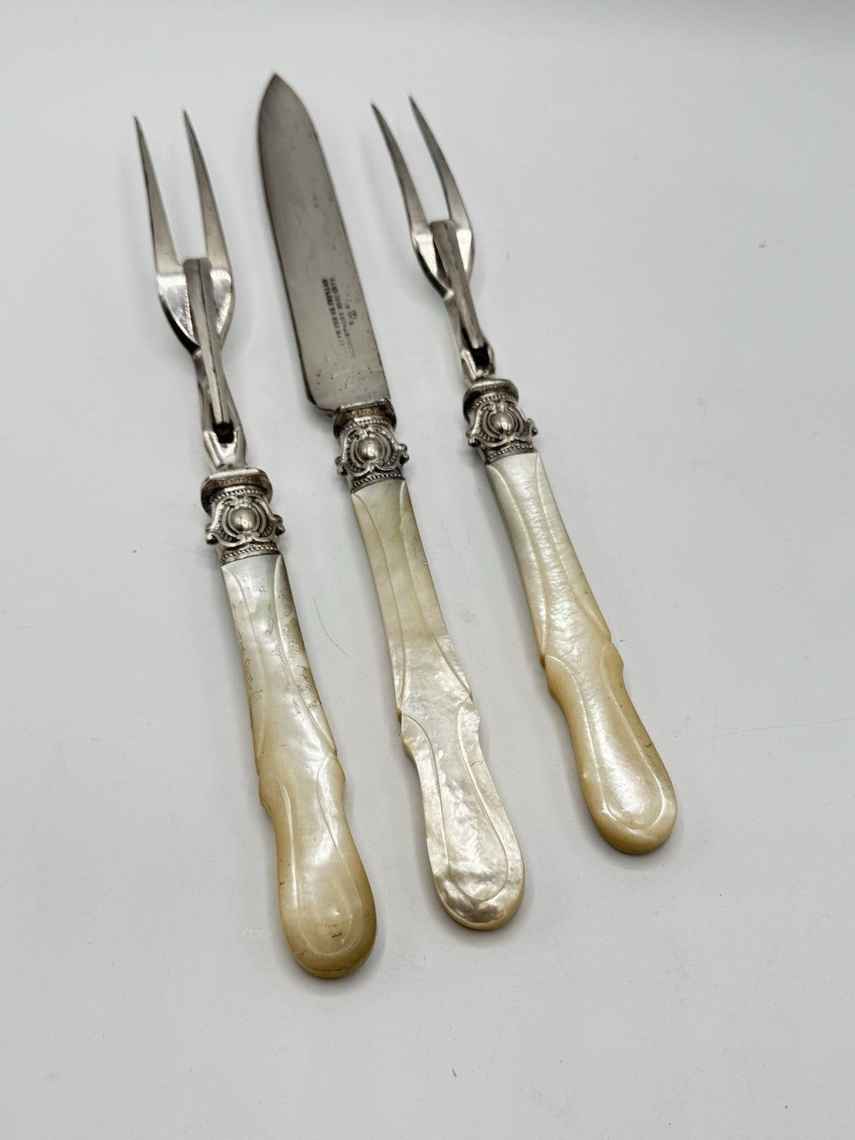 MOP 3 Piece Meat Carving Set ANTIQUE Harrison Bros. & Howson Sheffield