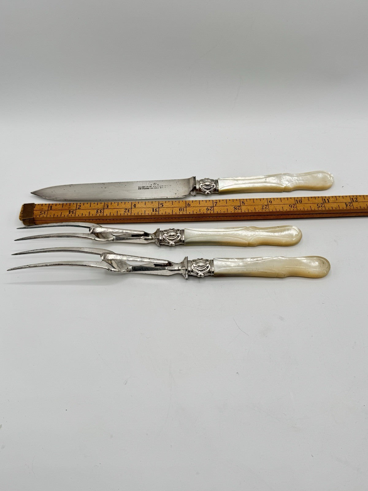 MOP 3 Piece Meat Carving Set ANTIQUE Harrison Bros. & Howson Sheffield